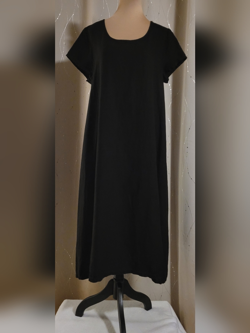 ​Bryn Walker Black 100% Linen Short Sleeve Casbah Midi Dress Size XS